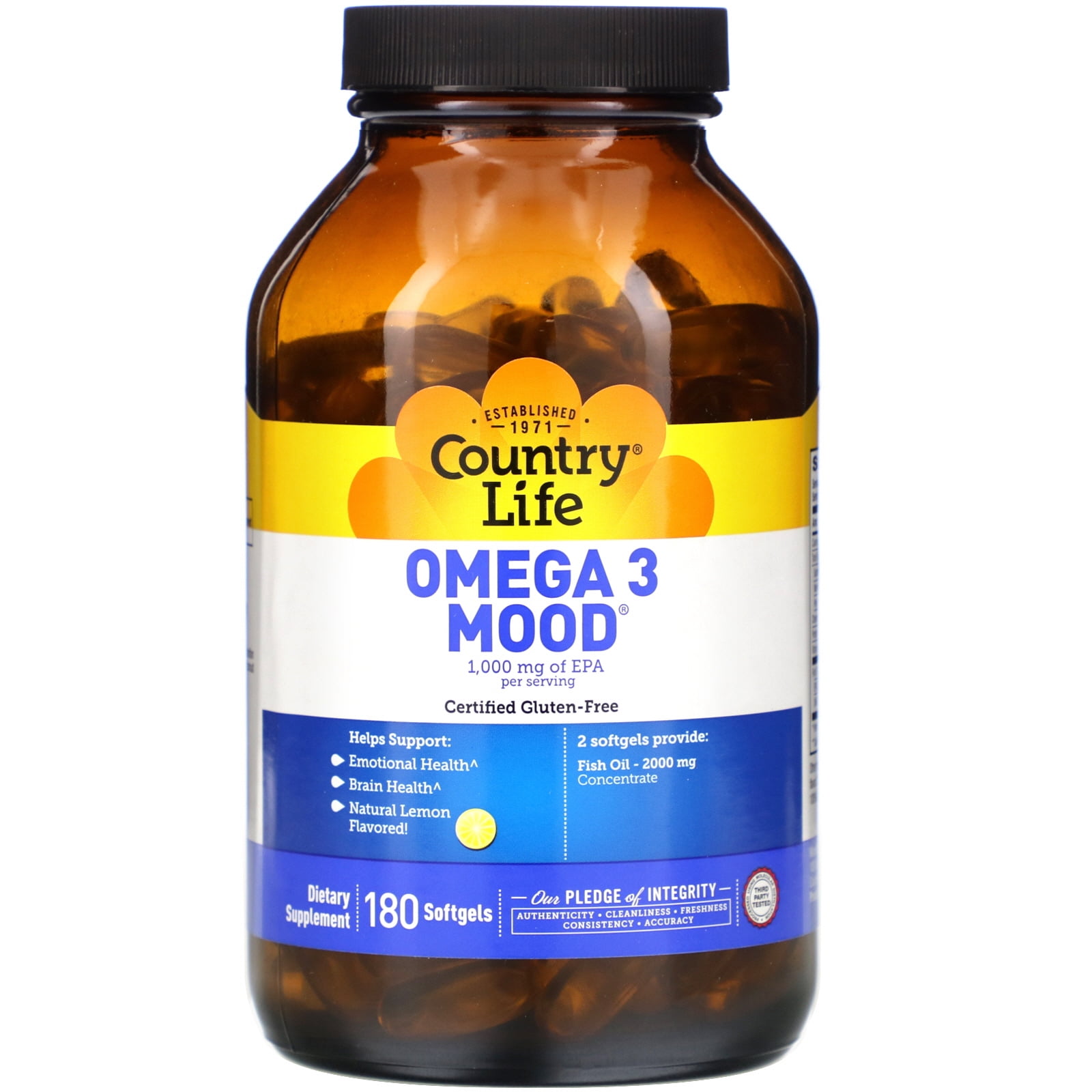 Country Life Omega 3 Mood, 2000mg Fish Oil with EPA & DHA, 180 Softgels