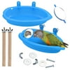 BILLIOTEAM 4 Pcs Bird Bath with Mirror, Parrot Bathtub Bird Shower Accessories, Bird Bathing Box, Wood Bird Branches, Parrot Perches Paw Grinding Stick (2 Bathtubs and 2 Perches)