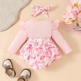 thumbnail image 4 of GYRATEDREAM Newborn Baby Girl Valentine's Day Outfit Infant Love Print Romper Drees Ruffles Bodysuit Jumpsuit and Headband Toddler Spring Fall Clothes Pink for 0-18M, 4 of 8