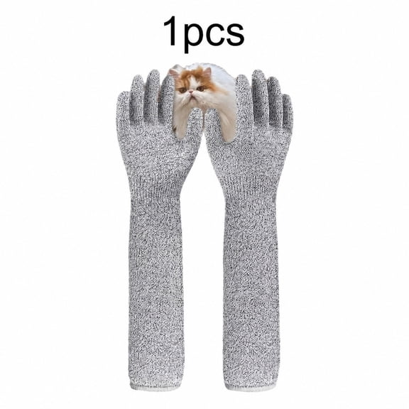 Cat Grooming Gloves, Long Sleeve Bite-Resistant Arm Guard for Nail Trimming, Bathing & Training, 45cm