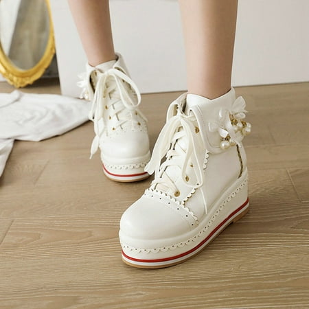 

Fesfesfes Platform Boots for Young Ladies Women s Fashion And Winter Sweet All-Match Cute Platform Shoes Short 5(36)