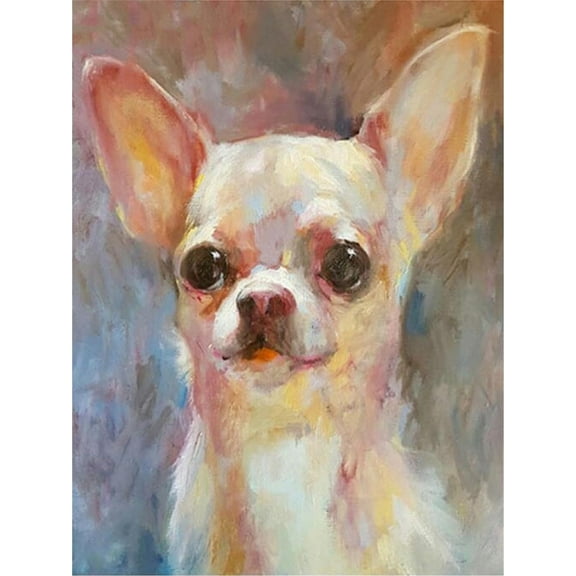 5D DIY Diamond Painting Set "White Chihuahua Dog" Round Diamond Art Crafts for Adults, Suitable for Wall Decoration, Bedroom and Home Decoration