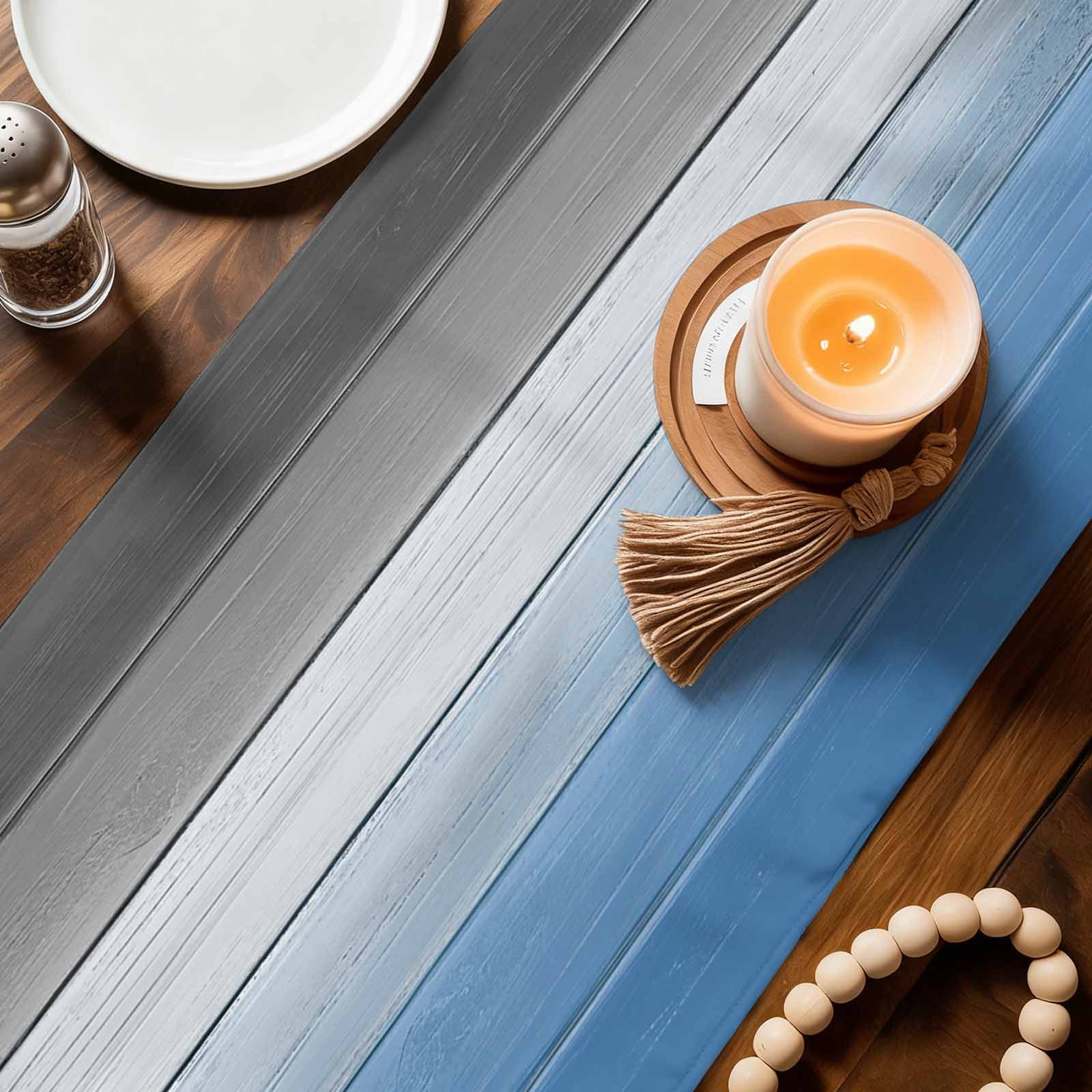Blue Gray Ombre Table Runner Linen Burlap Table Runner 36 Inches Small Vintage Country Wooden Dresser Scarves for Kitchen Island Coffee Dining Room Party Wedding Banquet Holiday Decoration 13"x36"