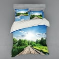 thumbnail image 2 of Ambesonne Nature Bedding Set 3 Pcs, Wooden Bridge on River, Twin XL, Blue Green, 2 of 3
