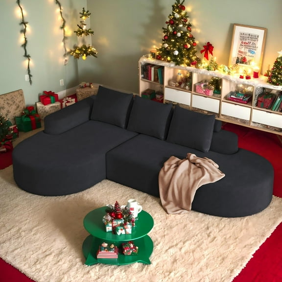 Eyisean 108.5" Chenille Upholstered Corner Sofa with Right Chaise, 3-Seater L Shaped Modular Couch with Pillow, No Assembly Required, Comfy Boneless Sofa for Living Room/Bedroom