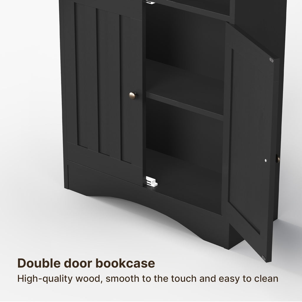 Aiho 71" H Bookcase, 6-Shelf Bookcase with Adjustable Shelves & Doors for Home Office, Living Room, Bedroom - Black
