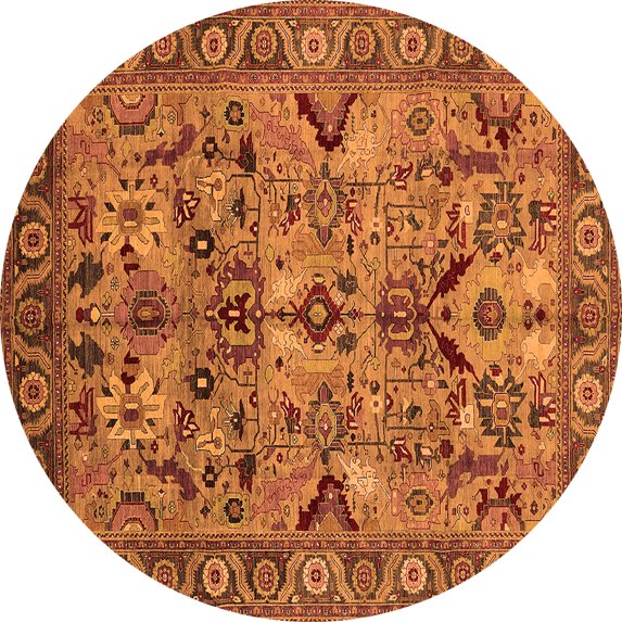 Ahgly Company Indoor Round Oriental Orange Traditional Area Rugs, 7' Round