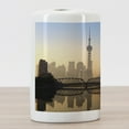 thumbnail image 3 of Landscape Ceramic Toothbrush Holder, Shanghai Skyline at Sunrise with Historical Waibaidu Bridge China Scenic Morning, Versatile Countertop for Bathroom, 4.5" X 2.7", Blue Brown, by Ambesonne, 3 of 4