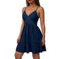 thumbnail image 3 of RYDCOT Women's Summer Dresses V Neck Spaghetti Strap Sundress Solid Color Casual Beach Flowy Mini Dress Navy, 3 of 5