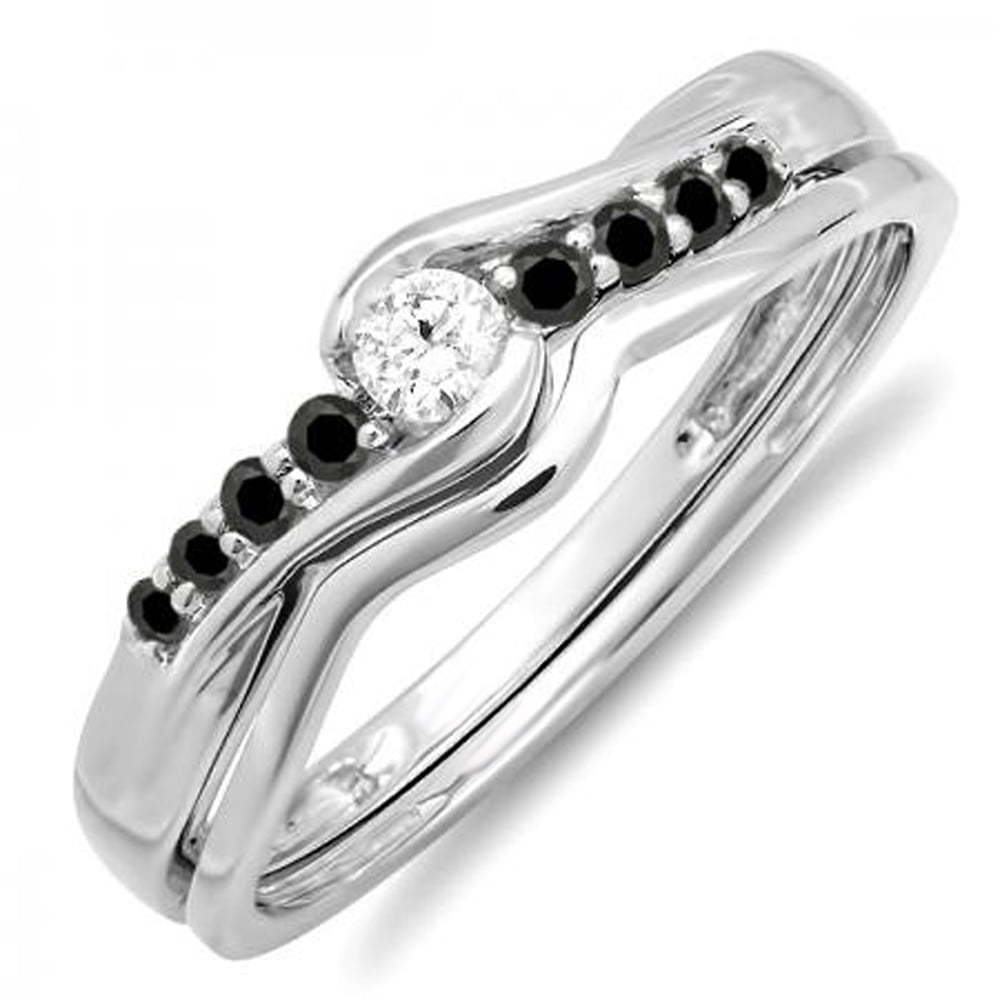 ctw Dazzlingrock Collection 0.25 Carat 18K Round Black And White Diamond Ladies Anniversary Promise Wedding Ring White Gold 