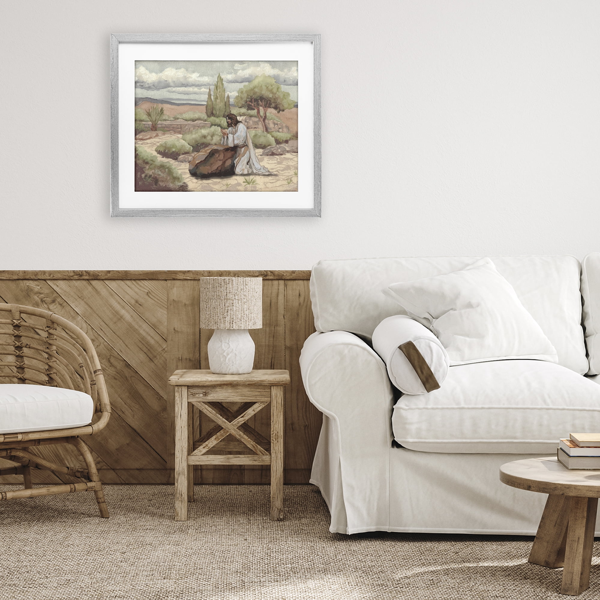 Stupell Industries Jesus Praying Countryside Gray Framed Print Under Glass, design by Elizabeth Medley