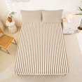 thumbnail image 4 of Castle Fairy Mid Century Thin Stripe Queen Sheets 4 Pieces,Retro Vertical Pattern Queen Sheet Sets,White Walnut Brown,1 Flat Sheet, 1 Fitted Sheet and 2 Pillowcases, 4 of 7