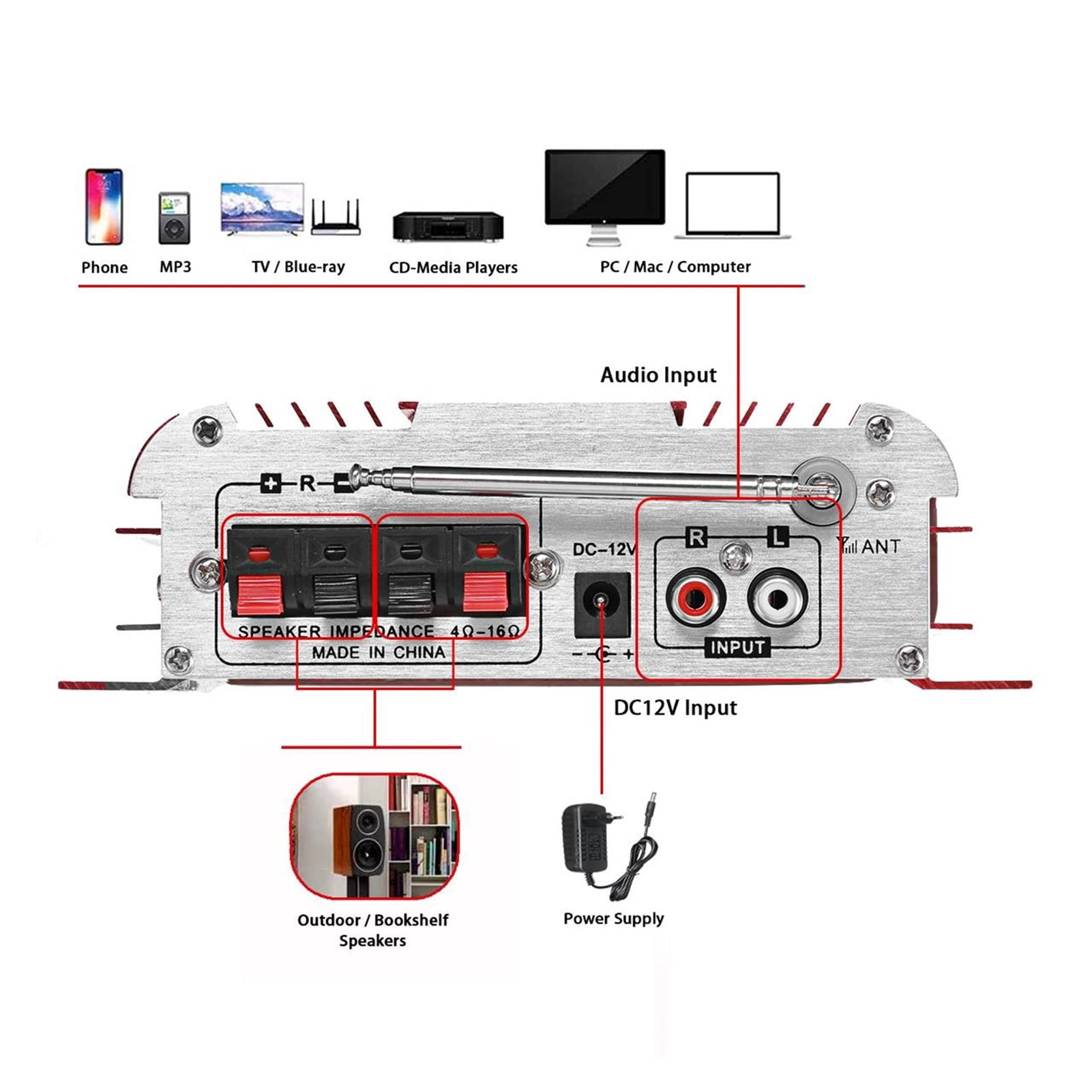HY60 600W 2CHHifi Audio Home Digital Amplifiers Car Audio Bass Power Amplifier Mic FM USB SD Radio Subwoofer Speakers ,Powerful Sound Quality