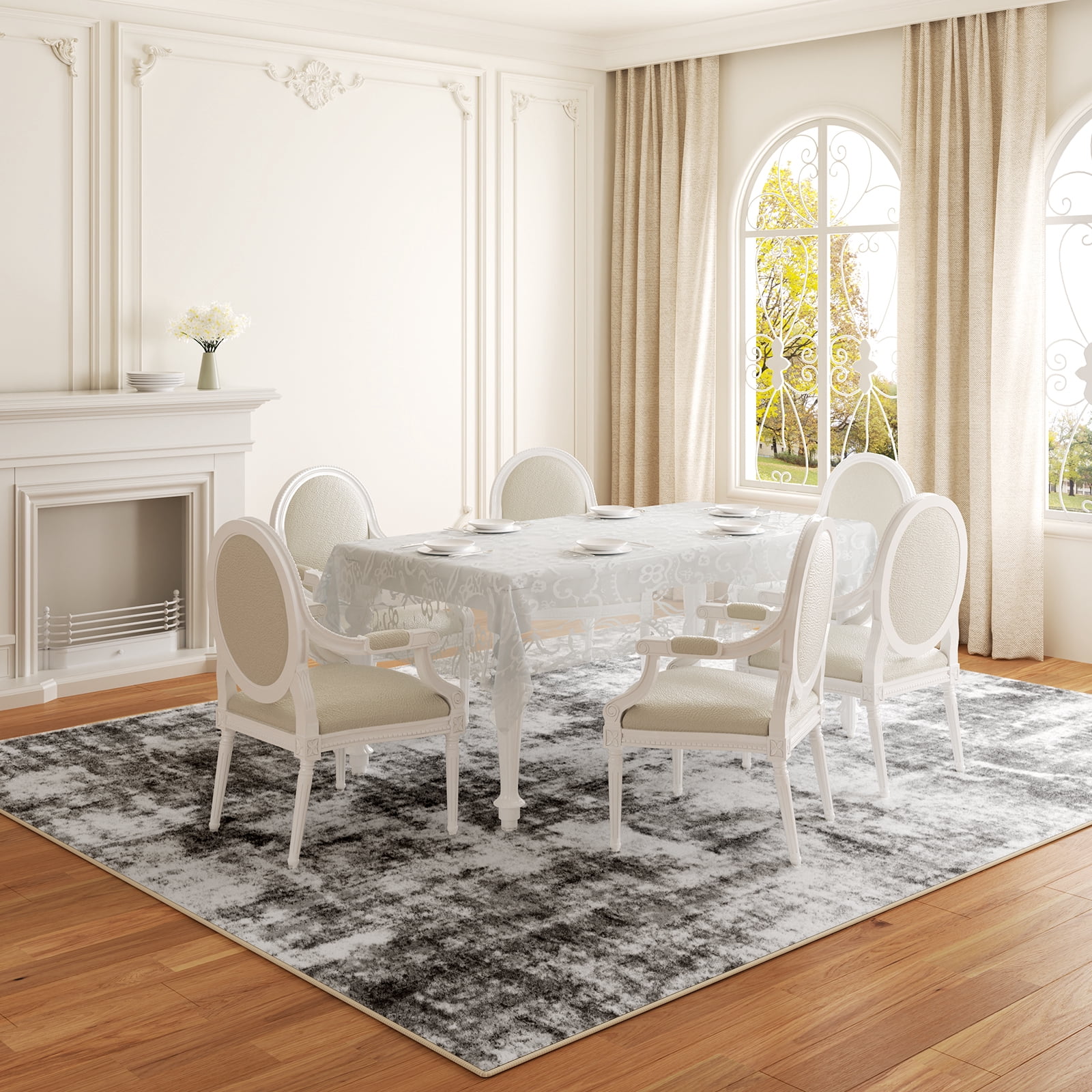 Washable Area Rug for Living Room, 8'x10' Non-Slip Neutral Abstract Gray Indoor Rugs, Low Pile Stain Resistant Carpet for Bedroom Kitchen
