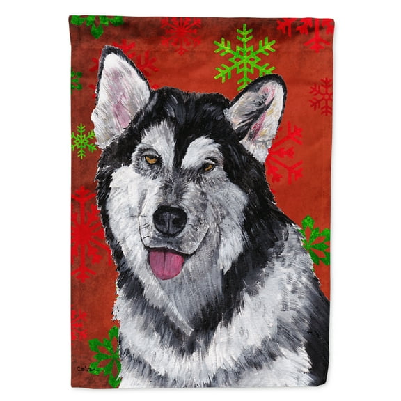 Alaskan Malamute Red Snowflakes Holiday Christmas Garden Flag