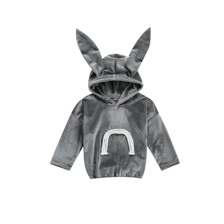 

Licupiee Baby Newborn Rabbit Hooded Sweatshirt Easter Bunny Long Ear Warm Pullover Tops Toddle Girl Long Sleeve Hoodie