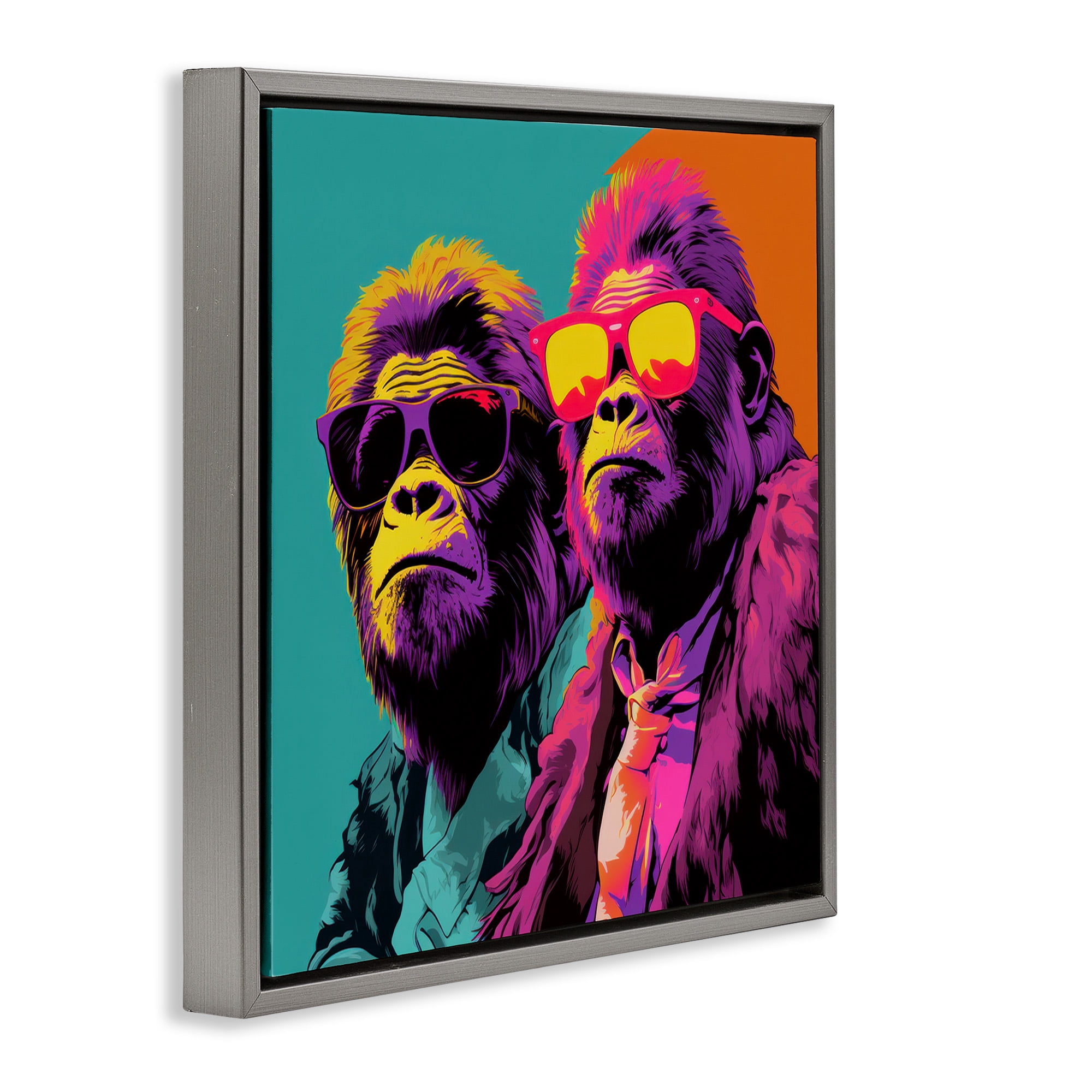 Stupell Industries Pop Style Gorilla Duo Animals & Insects Painting Gray Floater Framed Canvas Art Print Wall Art, 18 x 18