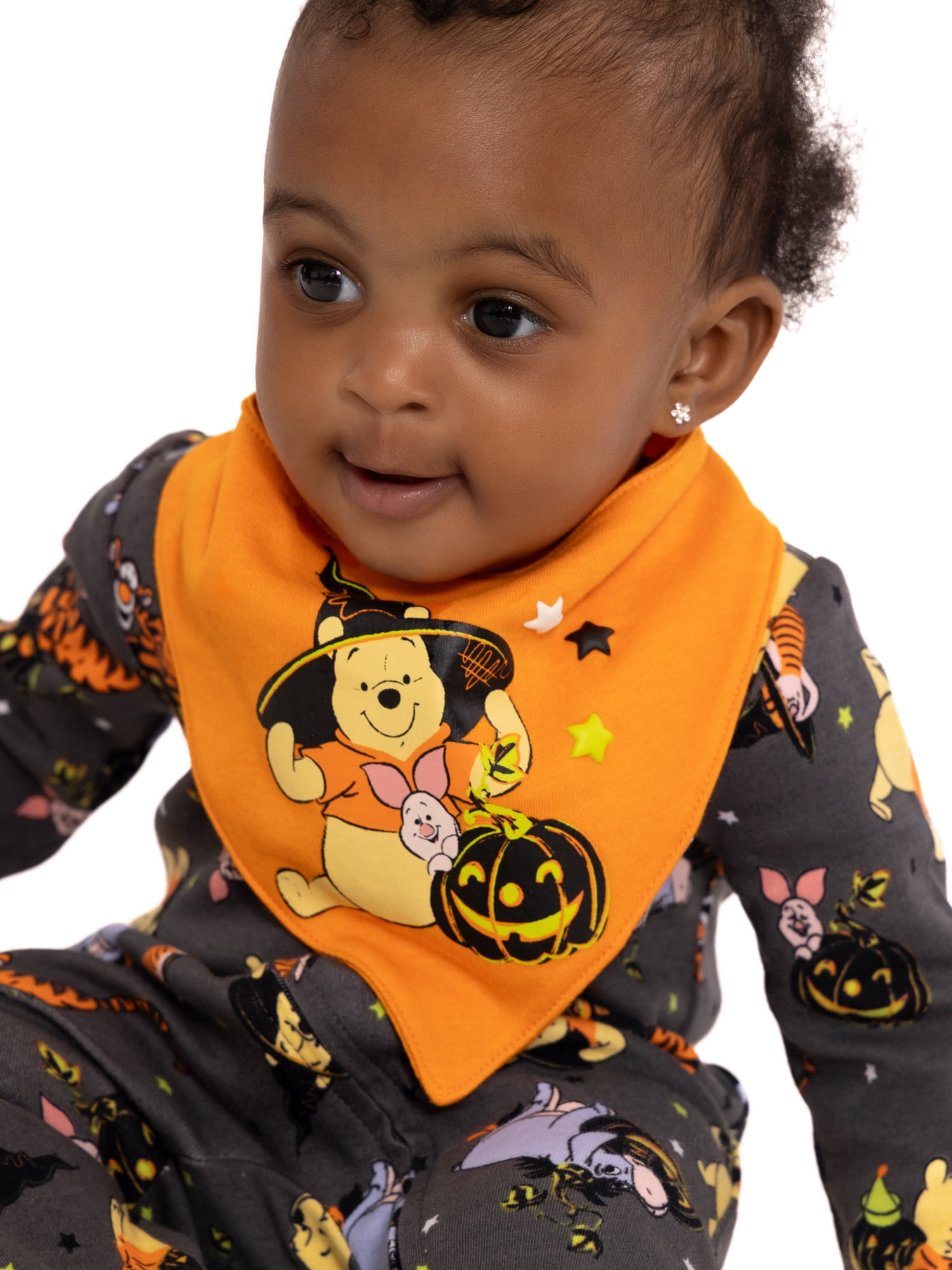 Halloween Winnie the Pooh Baby Boys or Girls Footed Sleep N Play Pajamas and Bib Set, 2-Piece, Sizes 0M-9M