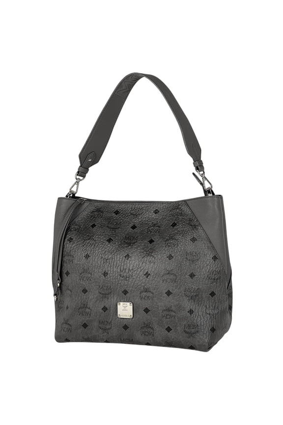 Pre-Owned MCM Logogram Shoulder Bag, Crossbody Leather, Gray, Women's (Good)