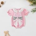 thumbnail image 2 of mgoYE Baby Girl Bubble Romper Infant Short Sleeve Collar Romper Oversize T-shirt Cotton Bodysuit Top(Red,3-6 Months), 2 of 7