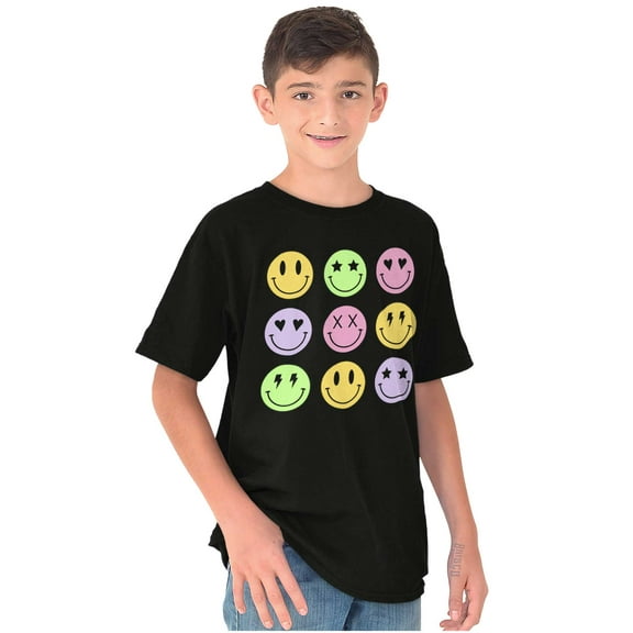 Colorful Happy Face Smile Eyes Crewneck T Shirts Boy Girl Teen Brisco Brands S
