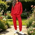 thumbnail image 2 of Tracksuits For Women Set Women's Winter Casual Fashion Solid Color Hooded Sweatshirt With Drawstring Pockets And Cuffed Pants Set Red S, 2 of 8