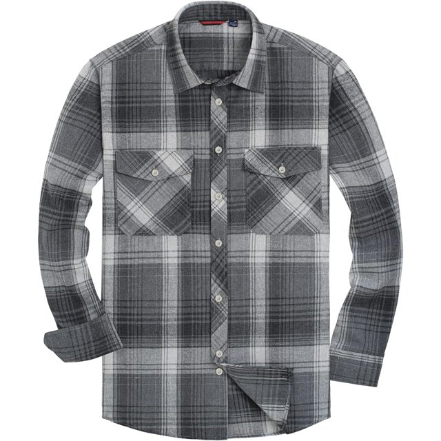 Alimens & Gentle Camisas casuales de franela a cuadros de manga larga con botones y ajuste regular para hombre
