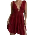 thumbnail image 1 of Faithtur Robe de Soirée pour Femmes Couleur Unie Sans Manches Col en V Profond Dos Nu Robe Fluide Robe de Bal Formelle, 1 of 9