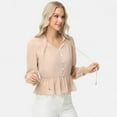 thumbnail image 4 of Women's Long Sleeve Button Front Peplum Blouse with V-Neckline and Gathered Waist Detail - X Large, Beige, 4 of 7