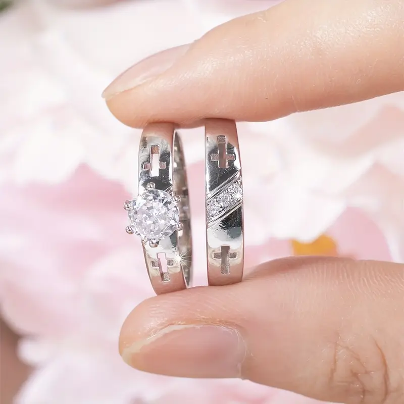 Bluebell Jewels Cross Design Bridal Ring Set Silver Plated Cubic Zirconia Engagement & Wedding Bands for Women Faith-Inspired Jewelry Gift