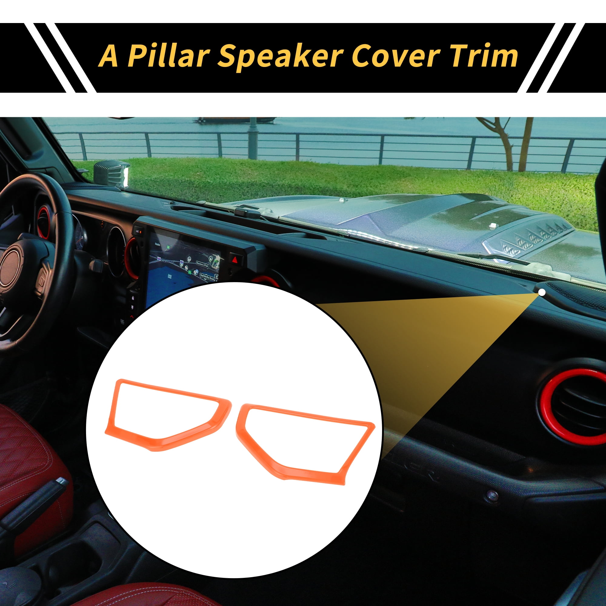 Unique Bargains 1 Pair A Pillar Speaker Cover Trim for Jeep Wrangler JL JLU 18-24 Window A Pillar Front Speaker Cover Stereo Audio Frame Trims ABS Orange