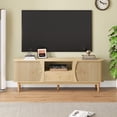 thumbnail image 3 of Weselon Modern Curved Reeded TV Stand for TVs up to 62 Inches, Entertainment Center with Storage Drawer and Open Shelves,  TV Console Media Cabinet for Living Room, Credenza with Sliding Doors,Oak, 3 of 9