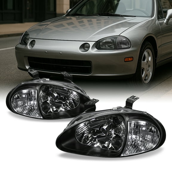 AKKON - For Honda Del Sol Black 1 Piece Headlights Corner Signal Lamps Left   Right