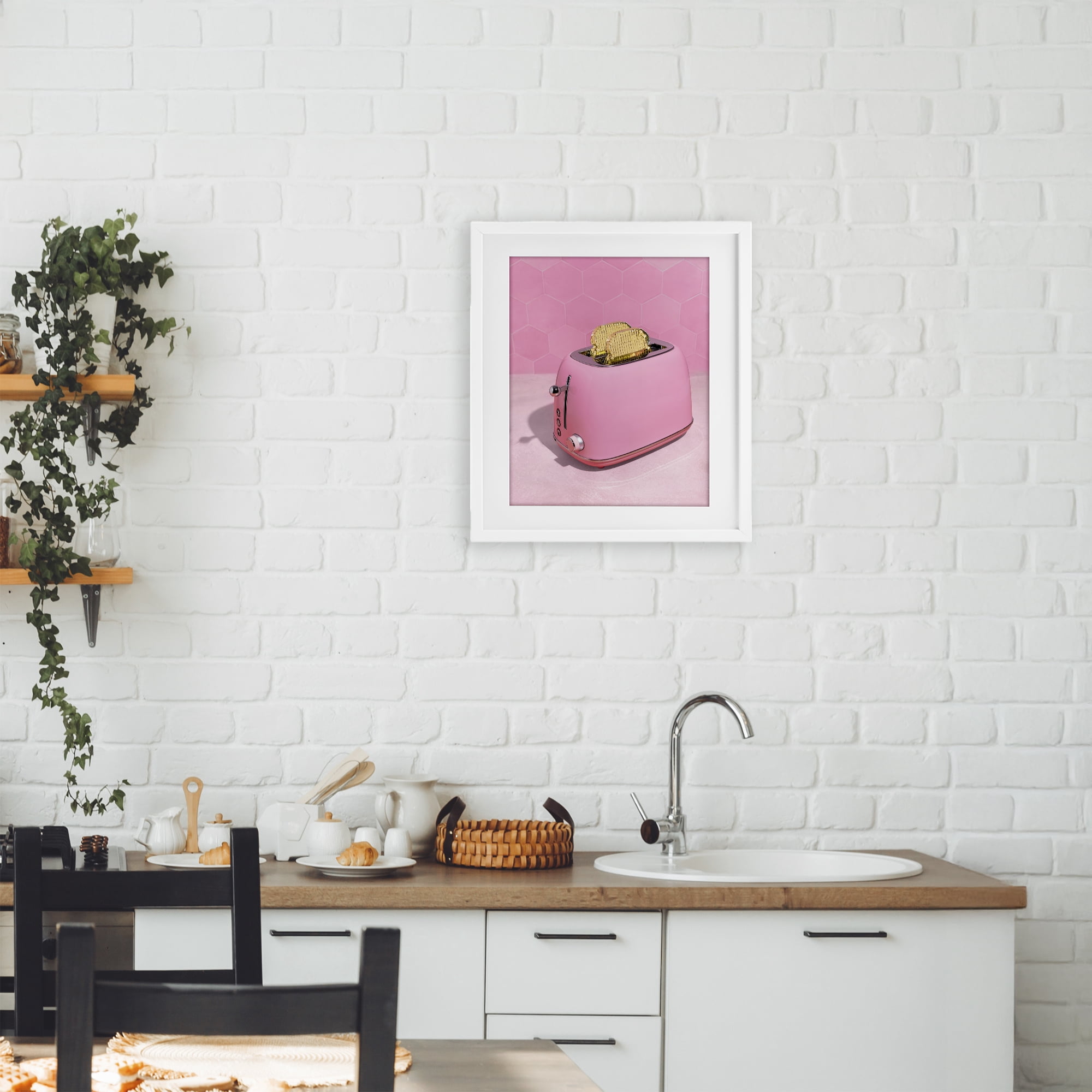 Stupell Industries Golden Toaster over Pink White Framed Print Under Glass, design by LISH Creative