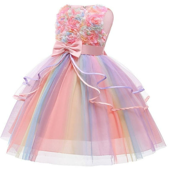 Flower Girls Dress Tulle 3D Embroidery Princess Party Birthday Formal Dresses