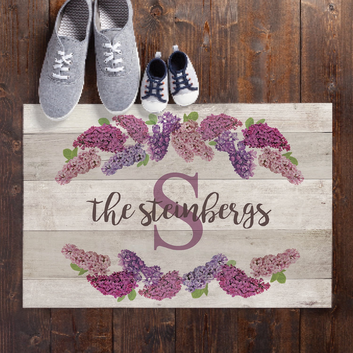 Personalized Planet 27x18 Spring Is In Bloom Doormat with Custom Family Name Printed on Cream Rectangular 1/8” Thick Non Slip Mat with Floral Design for Kitchen Hallway Deck or Porch