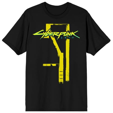 Cyberpunk 2077 Building Paint Logo Men's Black T-shirt-Large
