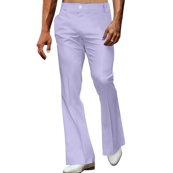 Rvwovn Men's Flare Dress Pants Slim Fit High Waist Bell Bottom Pants for Party Vintage Casual Wear