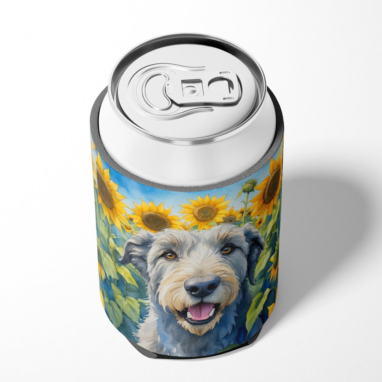 Irish Wolfhound in Sunflowers Can or Bottle Hugger 3 in x 5 in