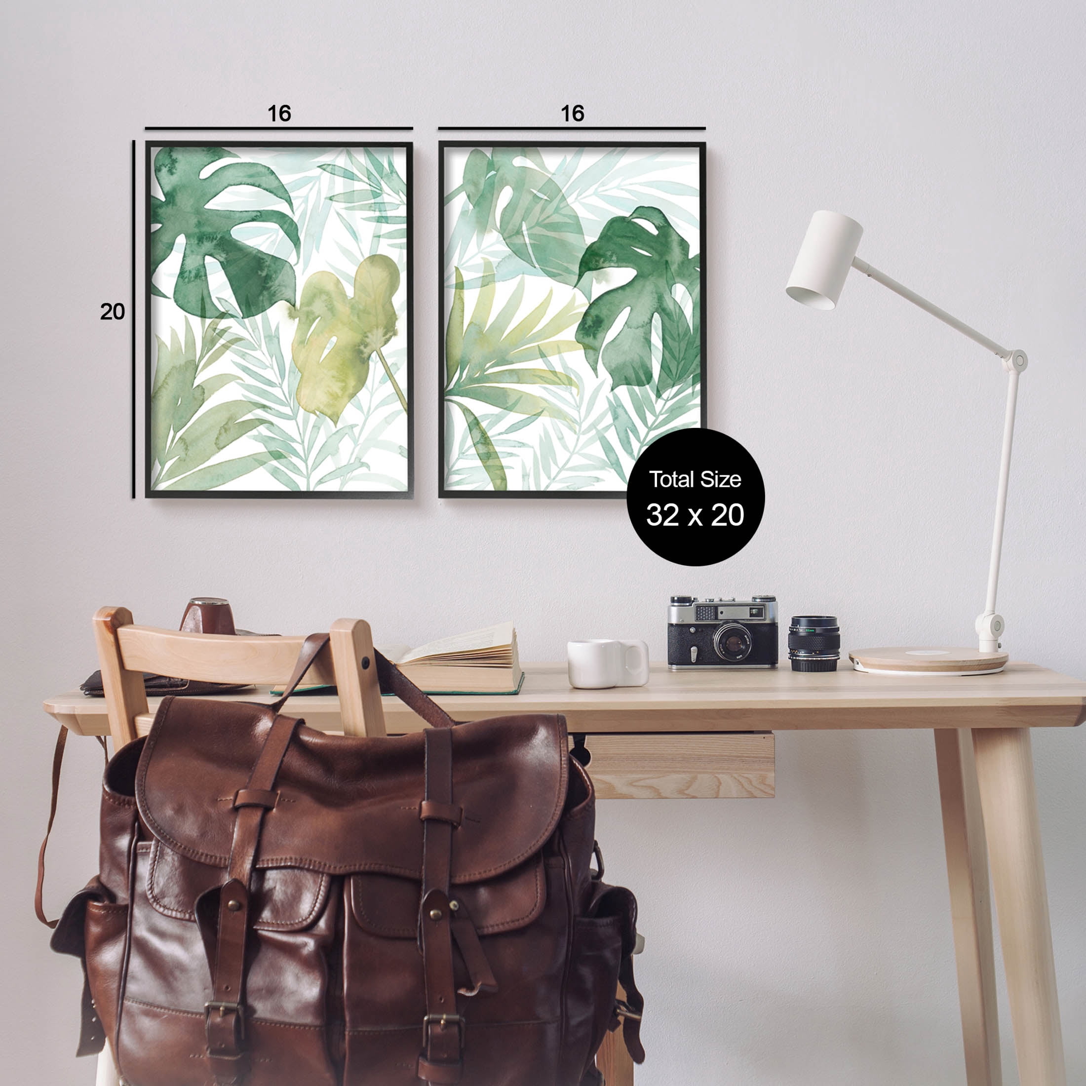 Layered Lush Green Plant Leaves Botanical & Floral Graphic Art Black Framed Art Print Wall Art, Set of 2