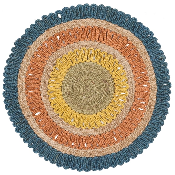 SAFAVIEH Natural Fiber Tanja Geometric Area Rug, Blue/Multi, 3' x 3' Round