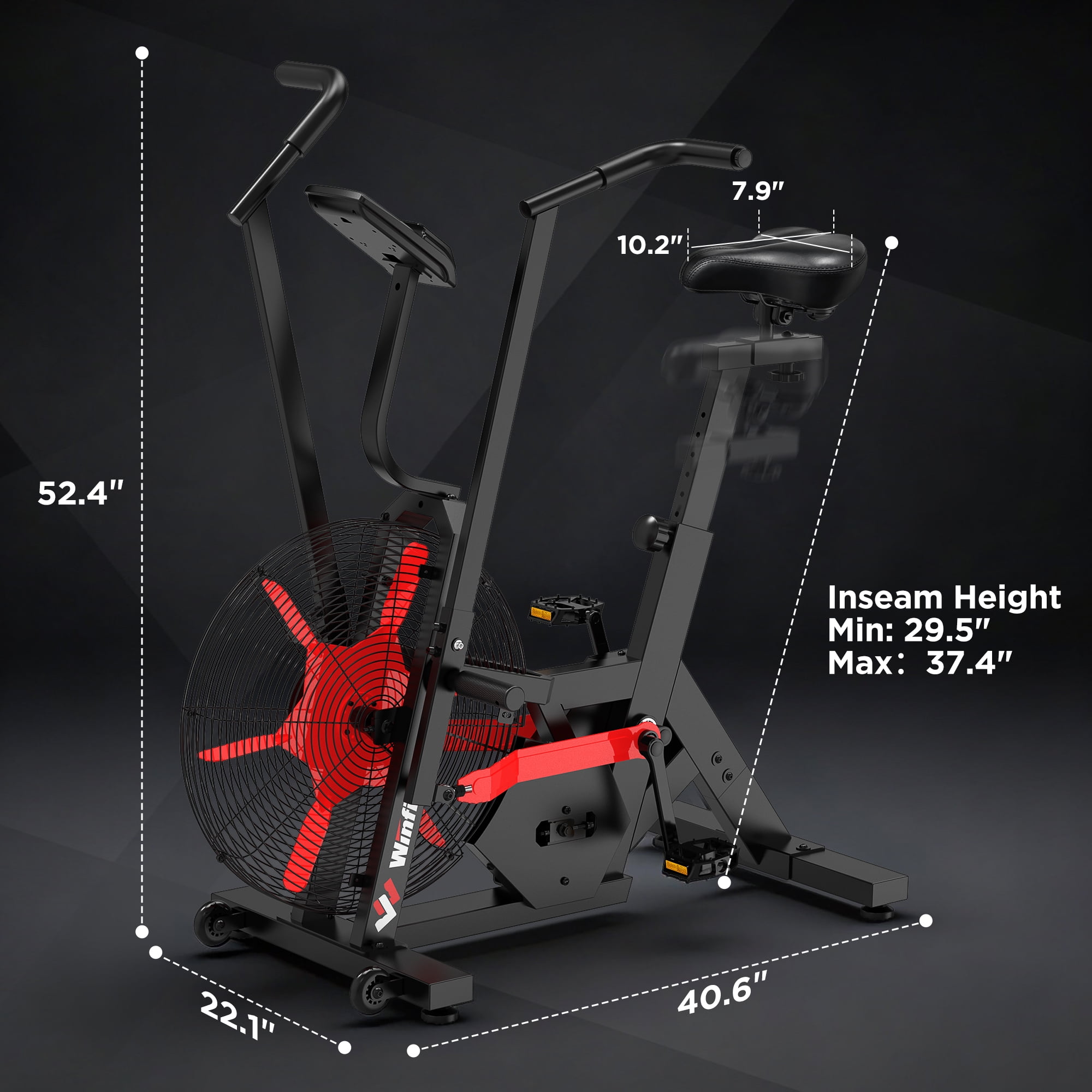 Winfita Air Bike Fan Bike Exercise Bike​ Indoor Cycling Stationary Bicycle with Unlimited Air Resistance, Bluetooth App (Kinomap/Zwift), Dual-Action Arms & 330LBS Capacity