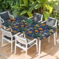 thumbnail image 2 of Orange Blue Spring Floral Table Cloths for 6 Foot Rectangle Tables, Vintage Botanical Summer Flower Patio Waterproof Elastic Fitted Tablecloths, Washable Rectangular Table Cover for Camping, 2 of 8