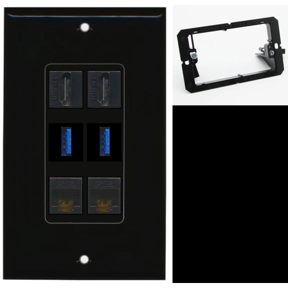 Ultra Spec Cables 2 Port HDMI 2 USB 3 2 Cat6 Wall Plate Black w/Mounting Bracket