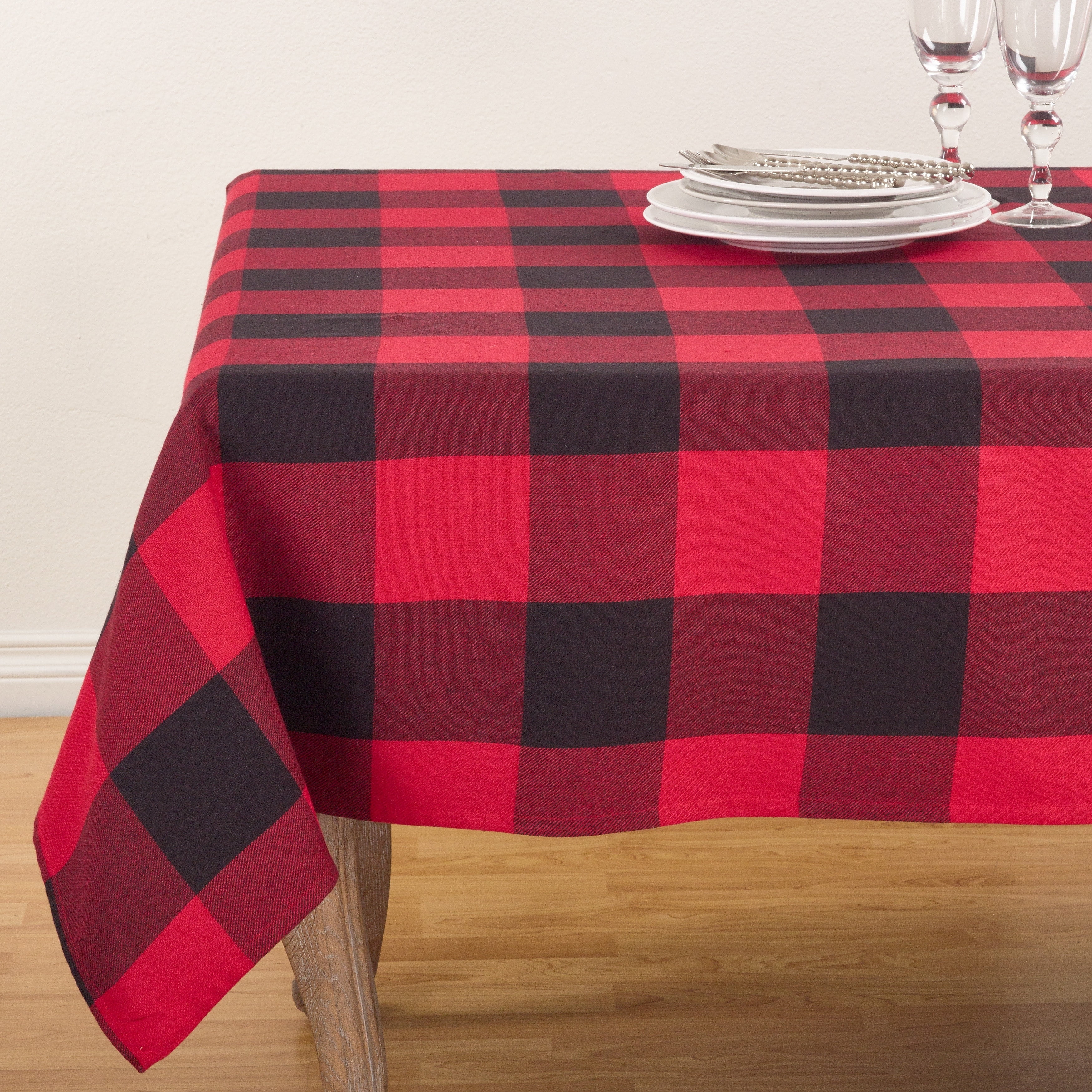 Fennco Styles Buffalo Check Plaid Design Cotton Tablecloth 84 Fennco Styles Buffalo Check Plaid Design Cotton Tablecloth 84 Square Red Com