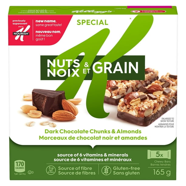 Kellogg's Special K Nuts & Grain Dark Chocolate Chunks & Almonds, 165 g, 5  Chewy Bars, 5 Bars, 165g