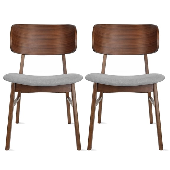 Modern Farmhouse Walnut Wood Finished Dining Chairs with Elbow Back, Upholstered Fabric Cushion Seat, Set of 2