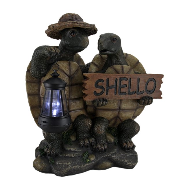 DWK Lucky Greetings 15 Inch Turtles Outdoor Lawn Garden Statue w/Solar Lamp