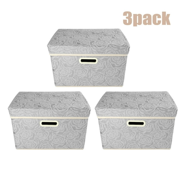 Collapsible Storage Bins With Lids Fabric Decorative Boxes Cubes Organizer Containers Baskets 3 Pack Com Collapsible Storage Bins With Lids, Decorative Storage Boxes And Baskets