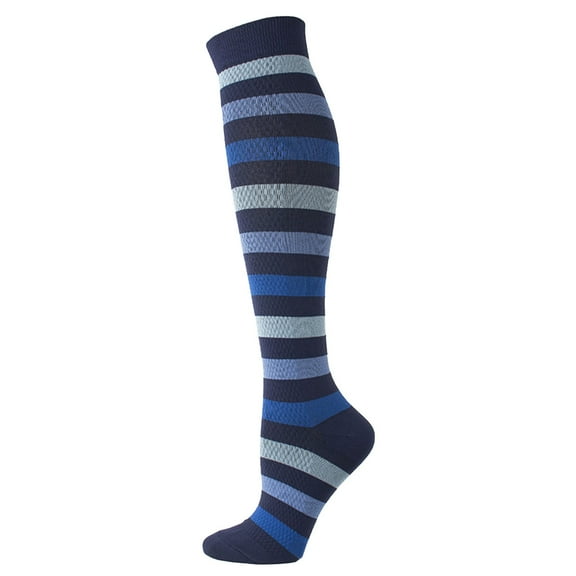 Karimi Pilates Socks Unisex Striped Knee High Compression Socks, Colorful Rainbow Horizontal Stripe Long Socks, Stretch Knit Calf Socks Ruffle Socks